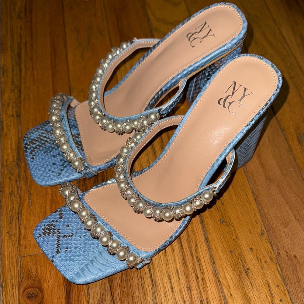 New York & Company Blue Crystal Embellished Heels